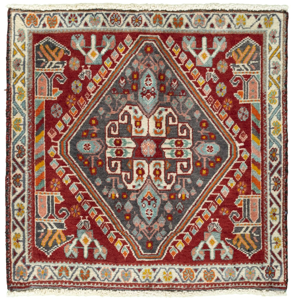 Shiraz Tappeto 60x60 Rosso (Iran) Annodato A Mano
