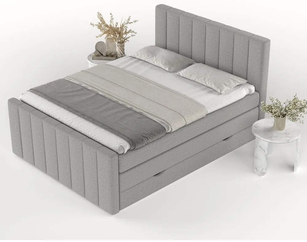 Letto boxspring grigio chiaro con contenitore 140x200 cm Ruby - Maison de Rêve