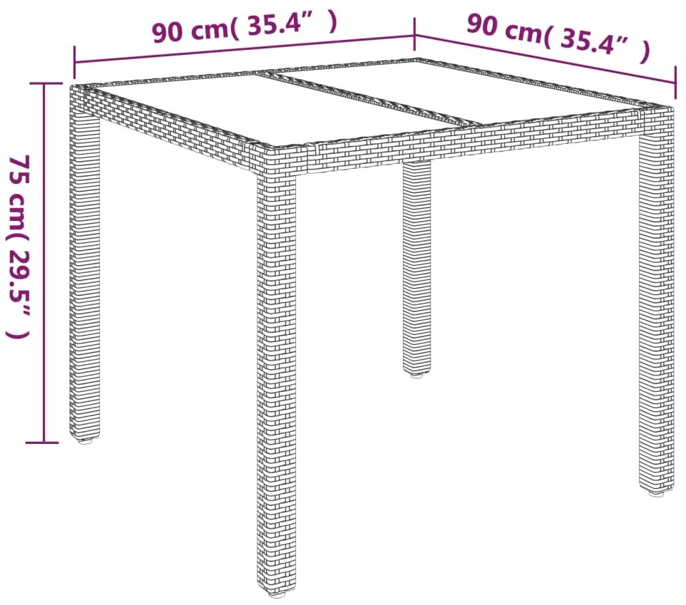 Set da Pranzo da Giardino 3 pz con Cuscini Nero in Polyrattan