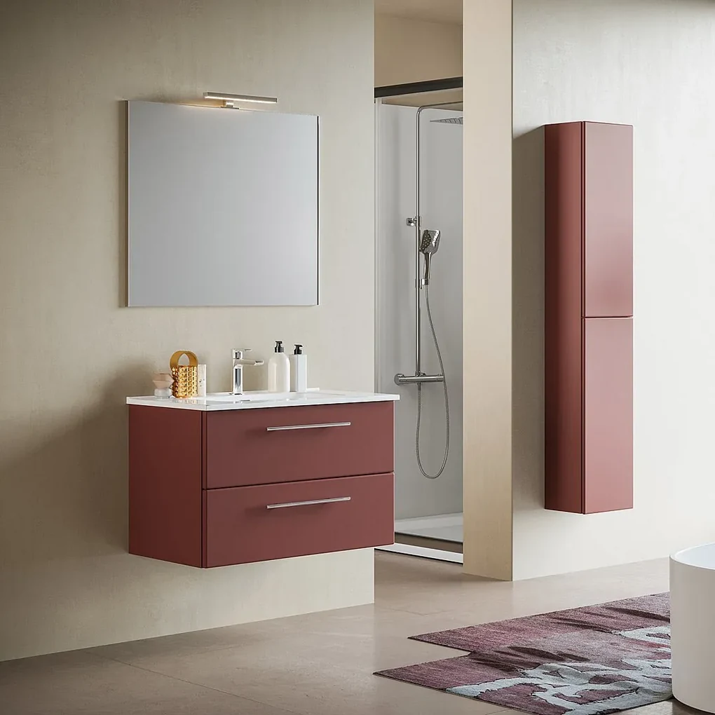 Mobile Bagno Sospeso 100 Cm Due Cassetti Specchio Con Illuminazione Led Savini "Maya 1"