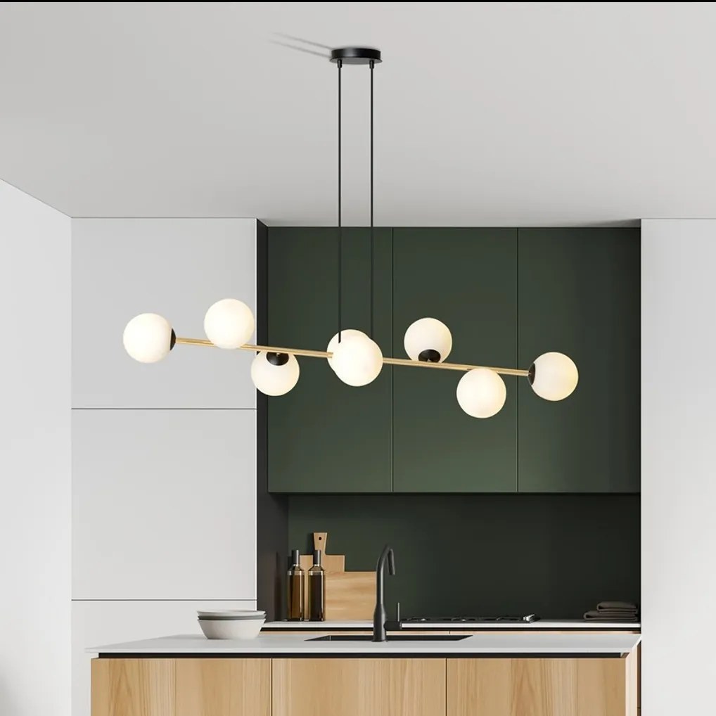 Lampadario a sospensione GRAVITY 8 Nero/Bianco e Oro 8xE14