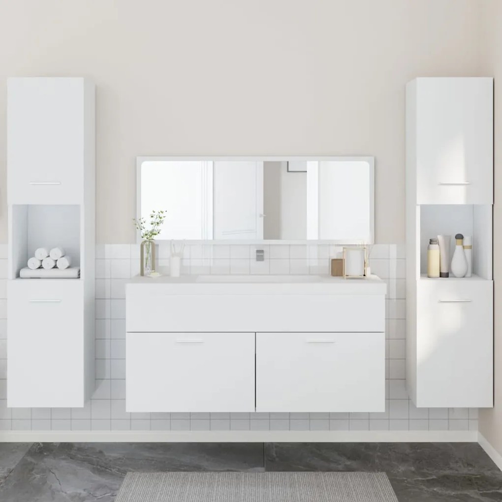 Set Mobili Da Bagno 4 Pz Bianco İn Legno Multistrato /