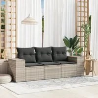 Set Divano da Giardino 3pz con Cuscini Grigio Chiaro Polyrattan 3222261