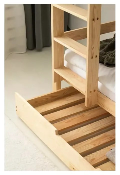 Letto da bambini a castello/estraibile di colore naturale con contenitore con rete inclusa 90x190 cm CLPBN – Adeko