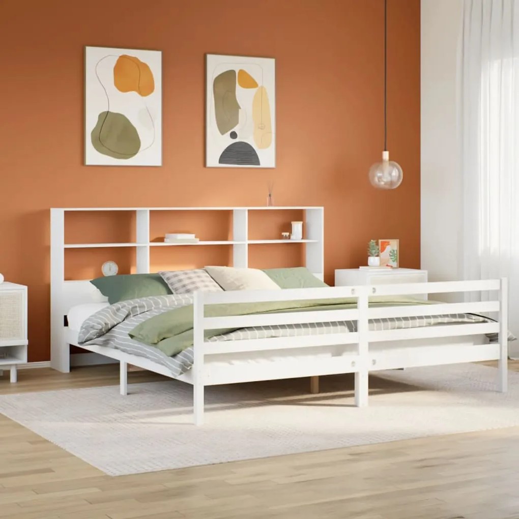 Letto libreria senza materasso bianco 200x200 cm legno di pino