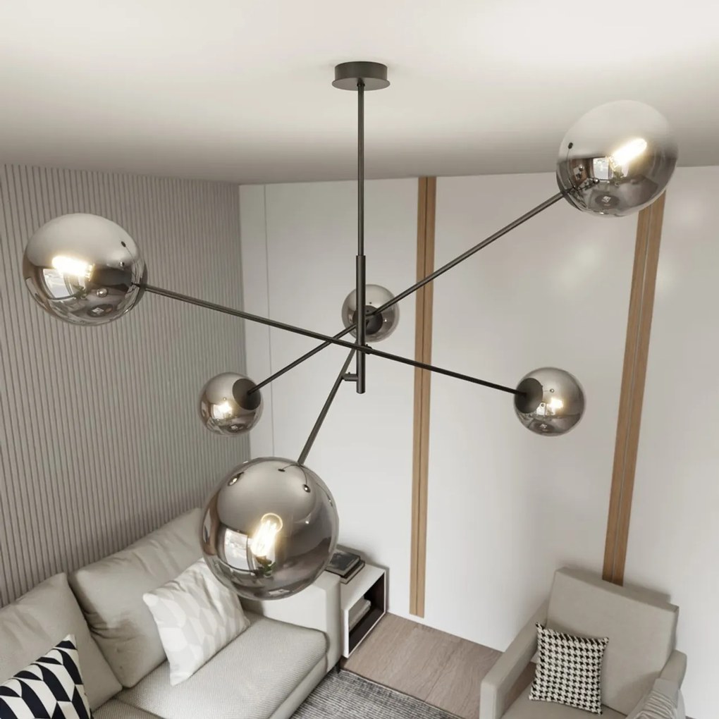 Lampadario da Soffitto in Acciaio e Vetro LINEAR 6 Nero 6xE14