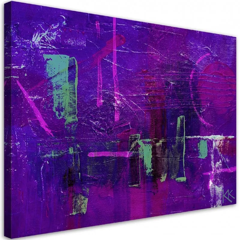 Quadro su tela, Astrazione dipinta a mano viola  Dimensioni 120x80