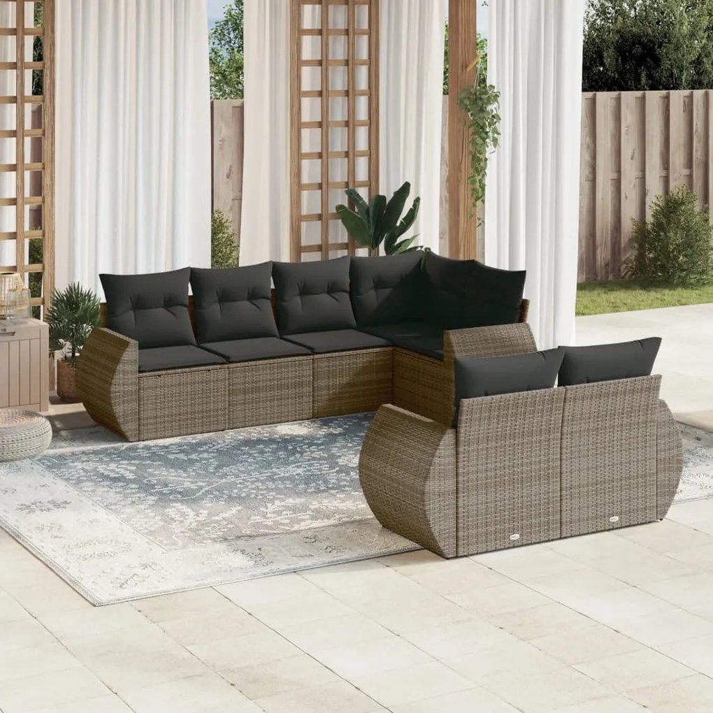 Set divani da giardino 7 pz con cuscini grigio in polyrattan