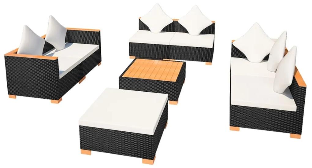 Set divani da giardino 8 pz con cuscini in polyrattan nero