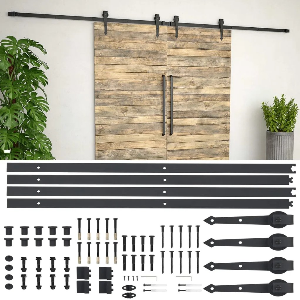 Kit Di Binari Per Porte Scorrevoli 2x183 Cm İn Acciaio Nero /