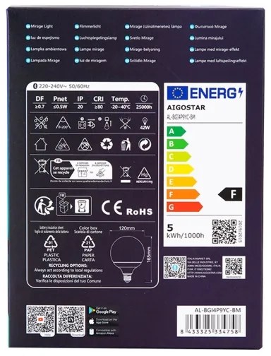Lampadina LED RGBW dimmerabile MESH G120 E27/4,9W/230V 2700-6500K + +TC - Aigostar