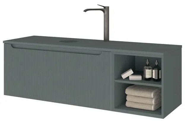 Mobile da bagno sospeso sotto lavabo Madero Kimono  L 110.5 x H 46 x P 46 cm blu cannettato laccato, 1 cassetto