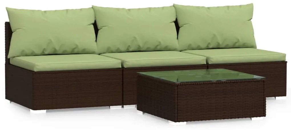 Set mobili da giardino 4 pz con cuscini in polyrattan marrone