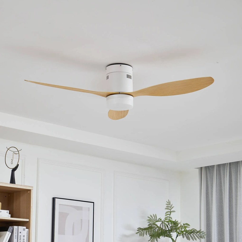 Lucande LED ventilatore da soffitto Kayu, bianco, DC, silenzioso, 132 cm Kayu, Bianco / Opale, Soggiorno / Sala da pranzo, Plastica, Moderno
