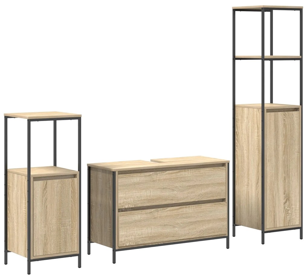 Set di mobili da bagno 3 pezzi in legno ingegnerizzato rovere di