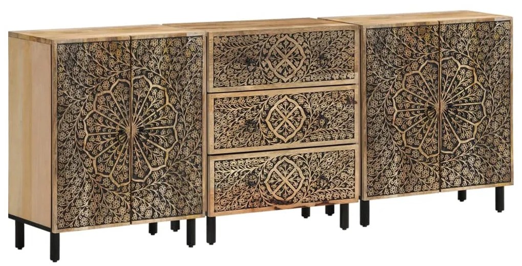 Credenze 3 Pz 60x33x75 Cm İn Legno Massello Di Mango /