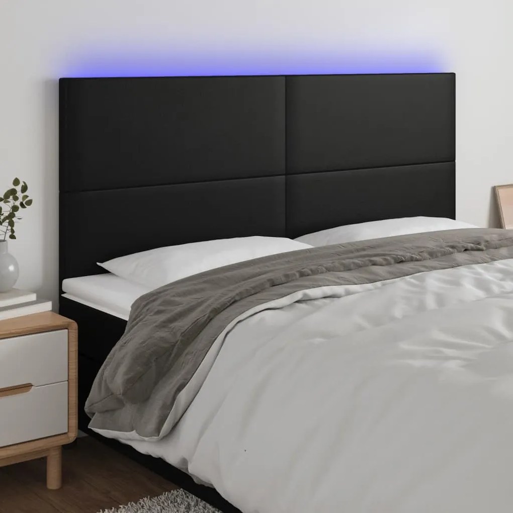Testiera A Led Nera 200x5x118/128cm İn Similpelle /