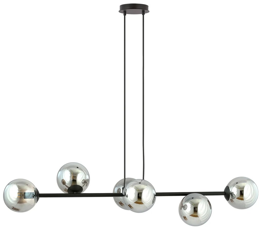 Lampadario Contemporaneo 6 Luci Durga In Acciaio Nero E Sfere In Vetro Fumè