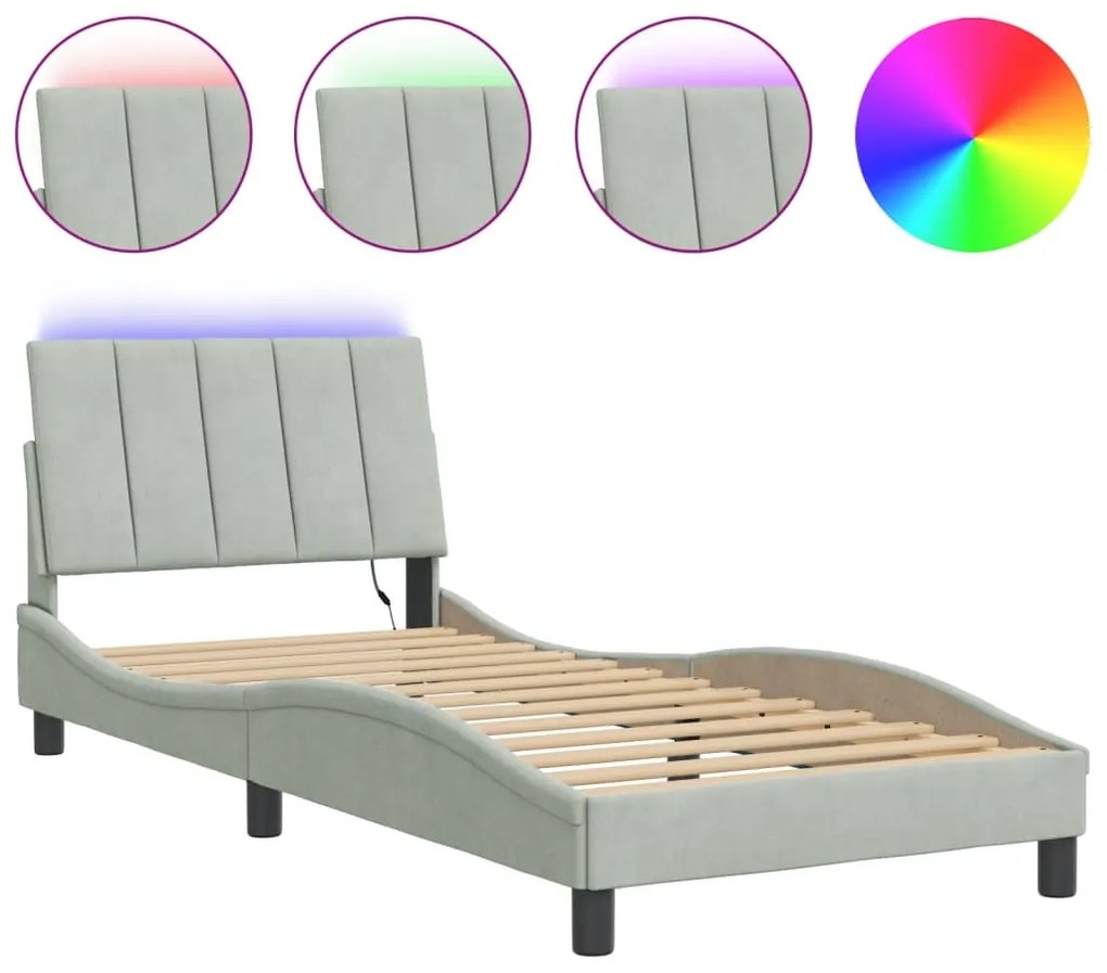 Giroletto con luci led grigio chiaro 90x190 cm in velluto