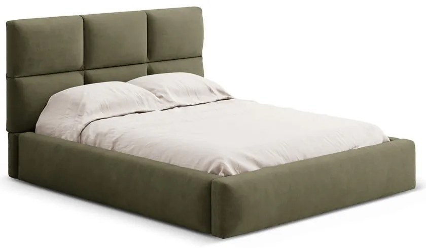 Letto matrimoniale imbottito verde con contenitore con rete inclusa 160x200 cm Libera – Windsor &amp; Co Sofas