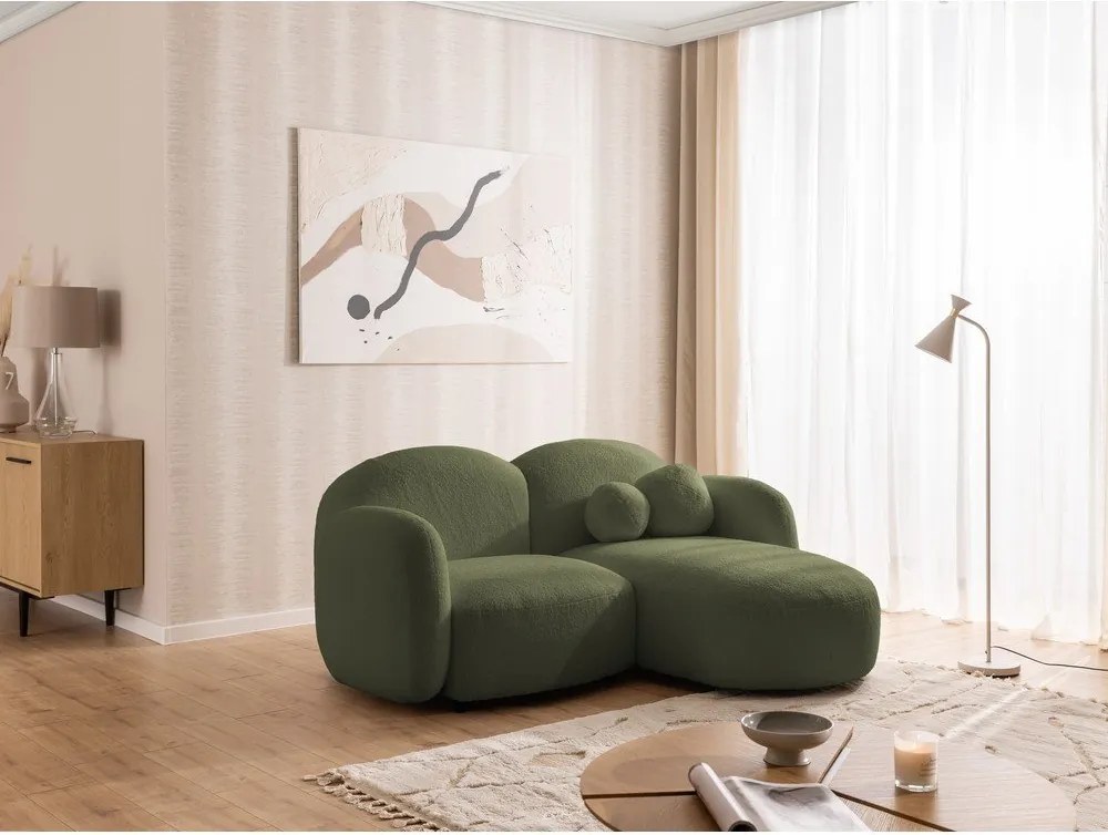 Divano angolare verde (con penisola a destra/con chaise lounge) con rivestimento in bouclé Orbit – Ropez