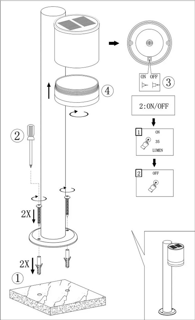 Paletto da Giardino Solare Bianco da 100cm IP54 in Alluminio Colore Bianco Naturale 4.000K