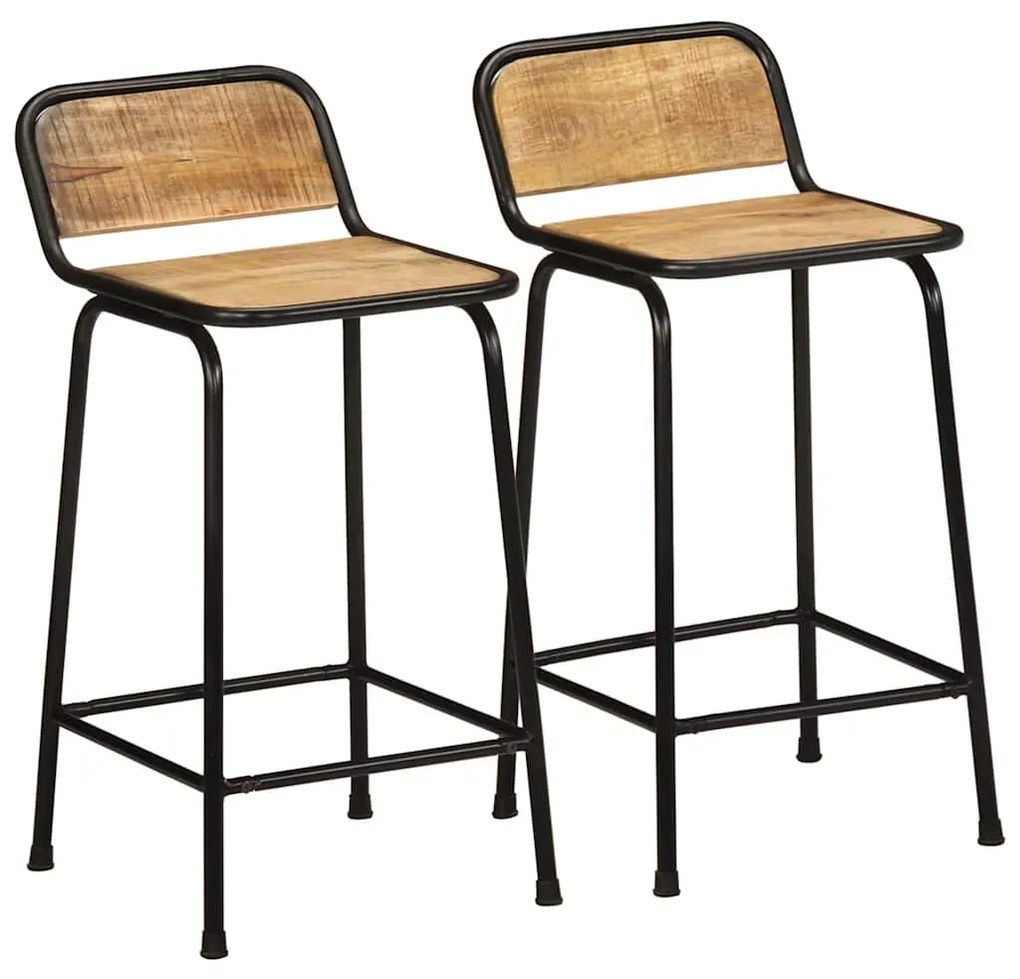 Sgabelli Da Bar 2 Pz 46x35,5x80 Cm Legno Massello Grezzo Mango /