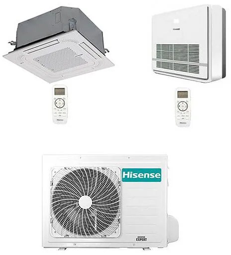 Hisense - Climatizzatore Condizionatore Cassetta 4 vie + Console R32 Dual Split Inverter 9000 + 9000 btu con u.e. 2AMW52U4RXC novitá Classe a++/a+