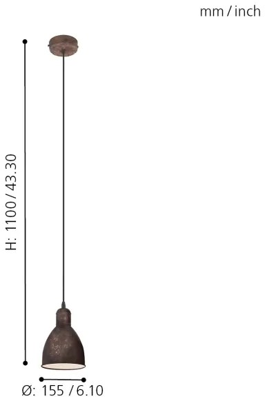 Eglo 49492 - Lampadario PRIDDY 1 1xE27/60W/230V