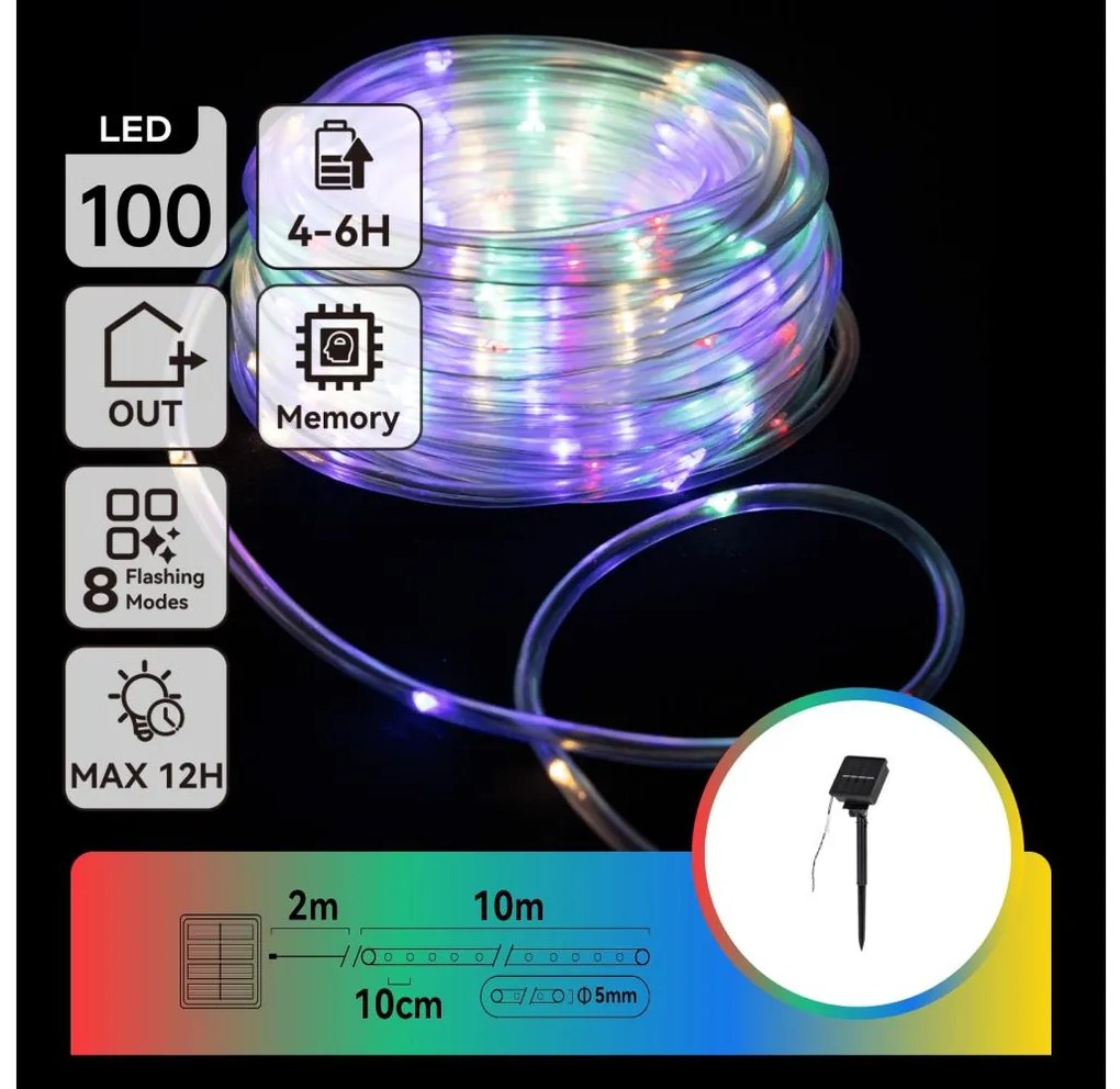 Aigostar - Catena di Natale solare a LED 100xLED/8 funzioni 12m IP65 multicolore