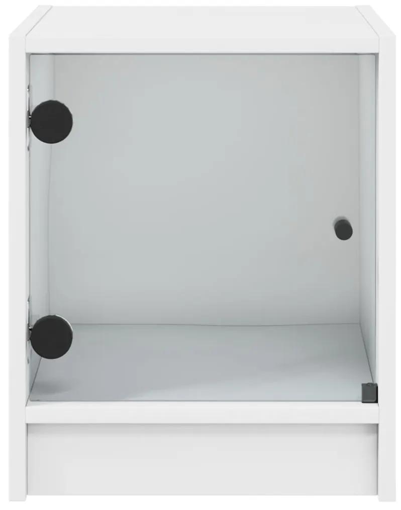 Comodini con Ante in Vetro 2pz Bianco 35x37x42 cm