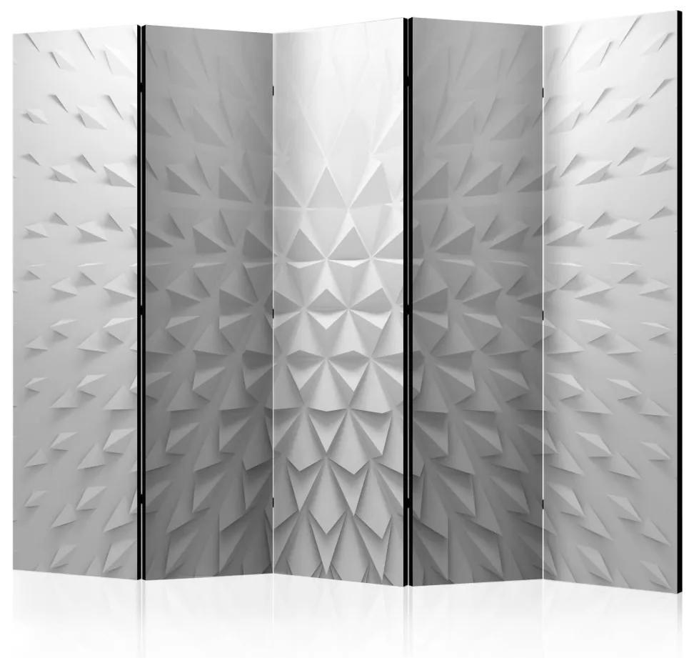 Paravento design Tetraedri II (5 pezzi) - astrazione bianca di forme geometriche