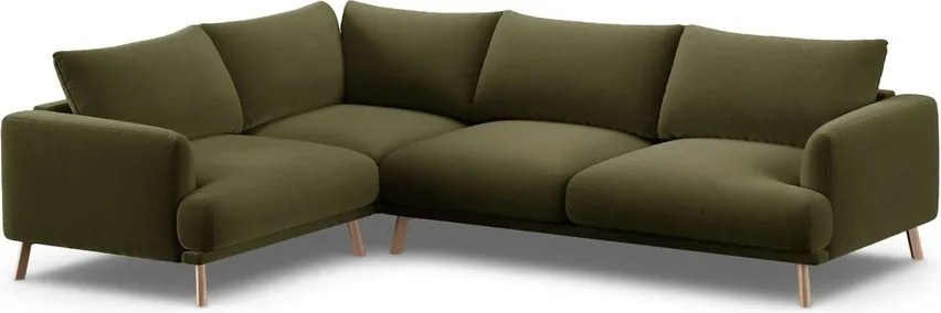 Divano angolare verde (con penisola a sinistra/a L) con rivestimento in velluto Naomi – Micadoni