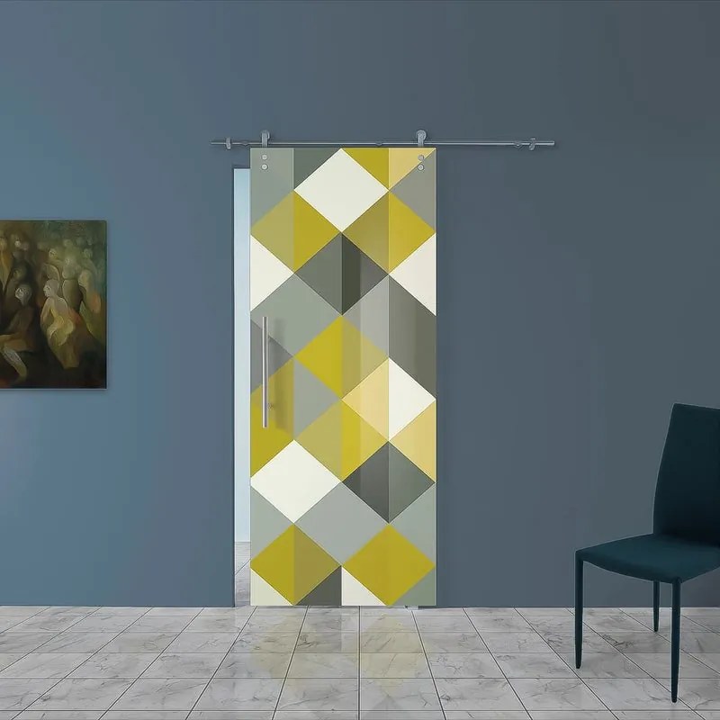 Porta scorrevole Carpet 5 in inox multicolore, L 88 x H 215 cm, con binario Lux Destra