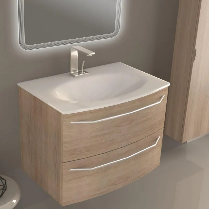 Mobile bagno sospeso con lavabo L 75 x H 55 x P 51 cm rovere tabacco per vasca centrale Lyla