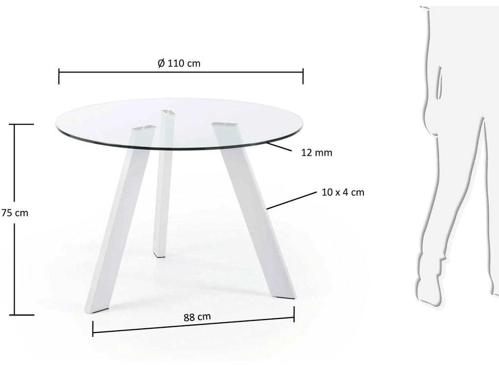 Kave Home - Tavolo rotondo Carib in vetro e gambe in acciaio finitura bianca Ã˜ 110 cm
