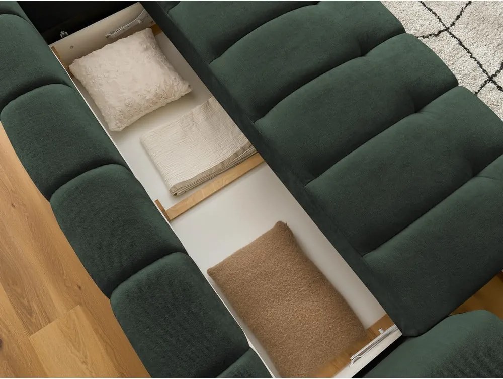 Divano verde allungabile e con contenitore rivestito in ciniglia 251 cm Fuji – Bobochic Paris