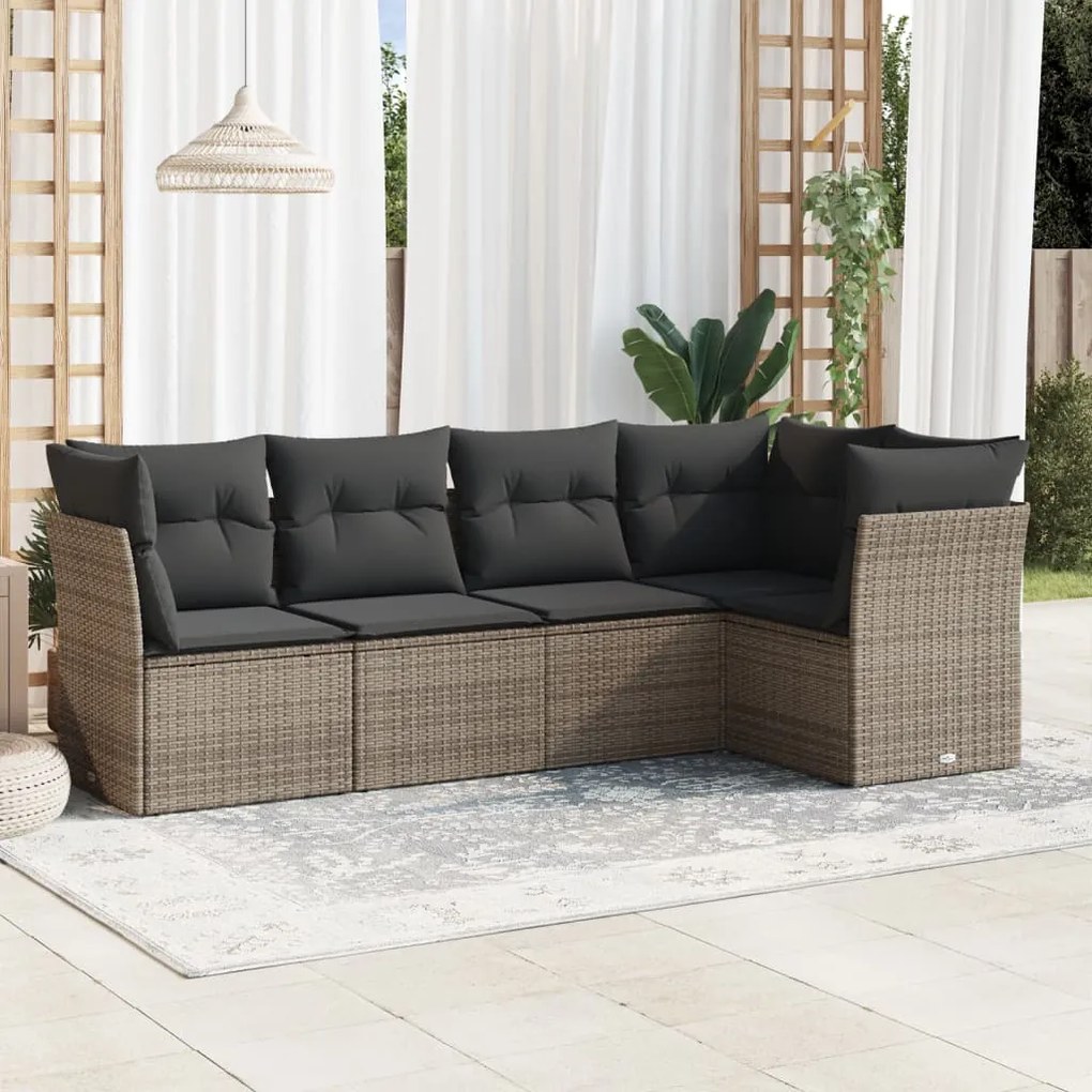 Set divano da giardino 5 pz con cuscini grigio in polyrattan