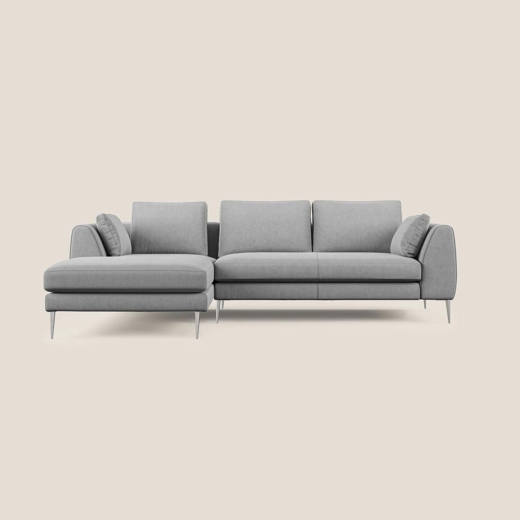 Plano divano moderno angolare con penisola in microfibra smacchiabile T11 grigio 252 cm Destro