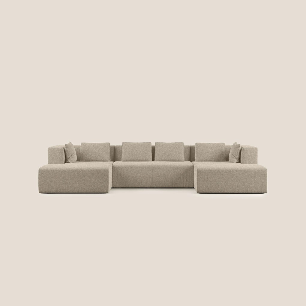 Nettuno divano panoramico in morbido tessuto bouclè T07 beige