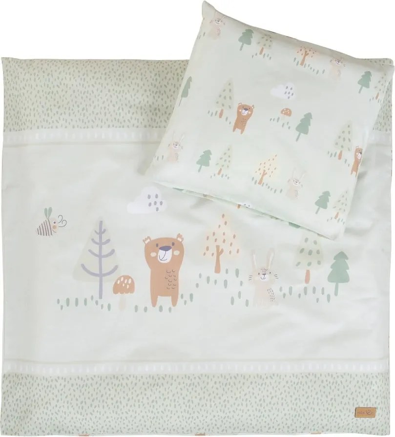 Set copripiumino e federa da bambini verde chiaro in cotone per culla 80x80 cm Woodland Buddies – Roba