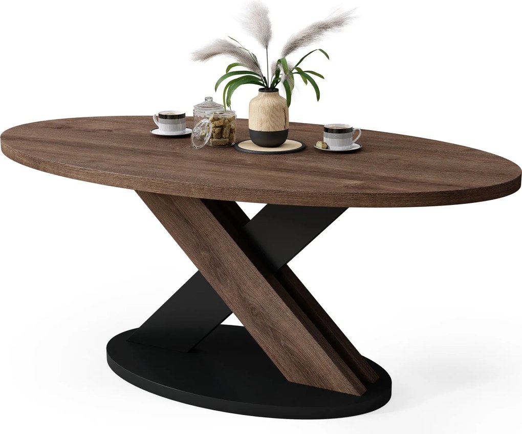 Tavolino da salotto ovale LOXA Rovere Marrone / Nero - TAVOLINO DA SALOTTO 120x65 cm