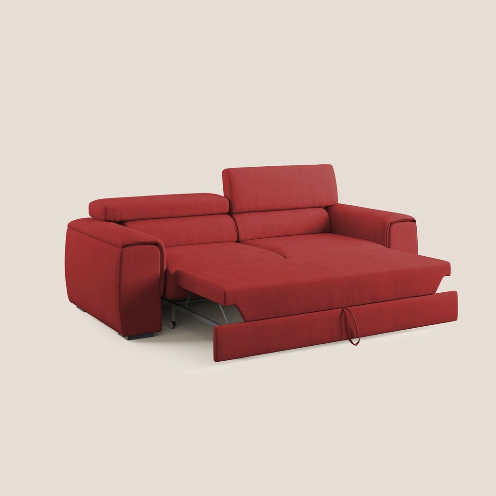 Zeno Divano con pouf estraibile poggiapiedi in tessuto morbido impermeabile T02 rosso