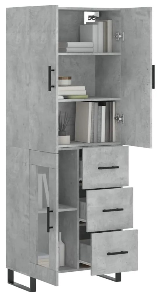 Credenza grigio cemento 69,5x34x180 cm in legno multistrato