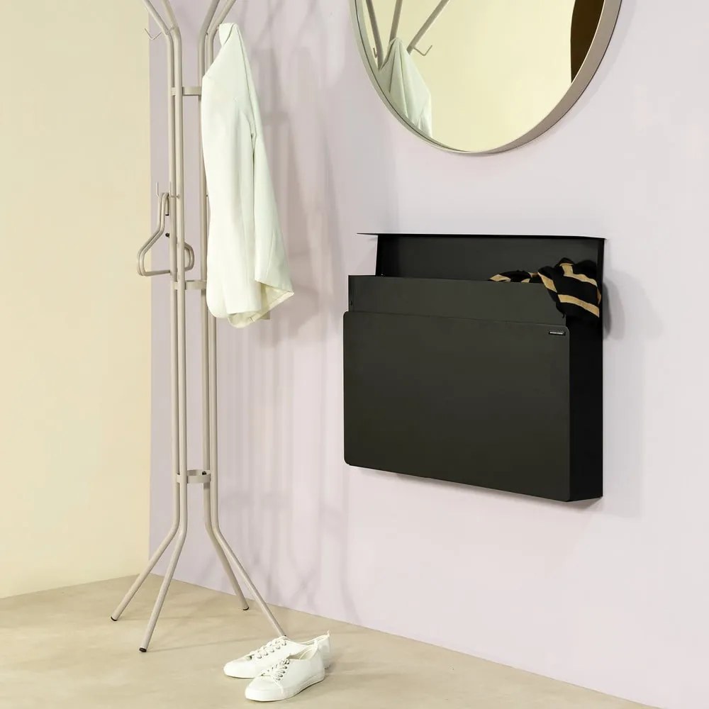Scarpiera nera in metallo con ante ribaltabili/da parete 78x48x13 cm Luigi – Spinder Design