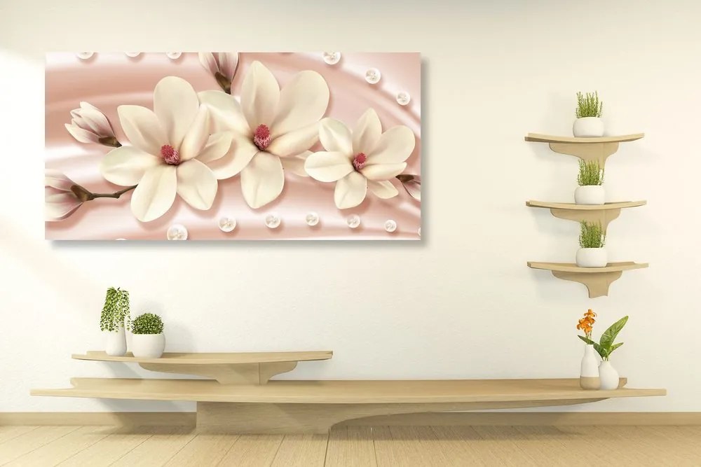 Quadro su tela – Magnolia di lusso con perle