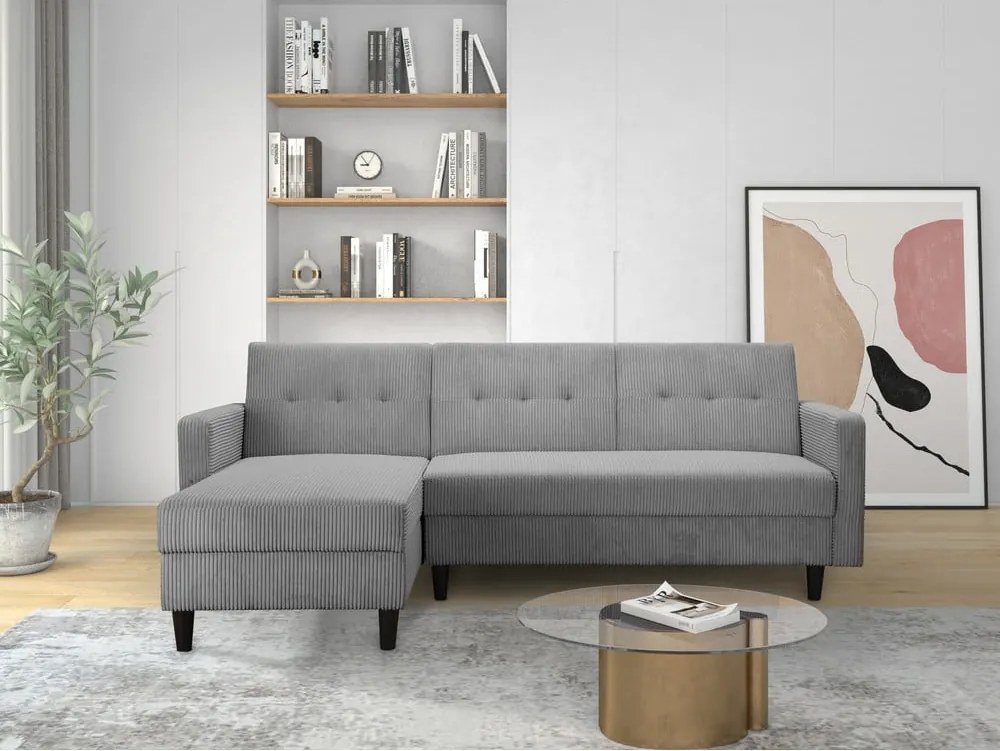 Divano letto angolare in velluto a coste grigio chiaro Hartford - Støraa