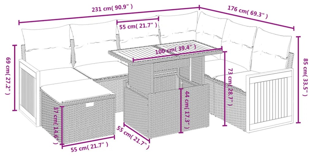 Set Divani da Giardino con Cuscini 8 pz Nero in Polyrattan