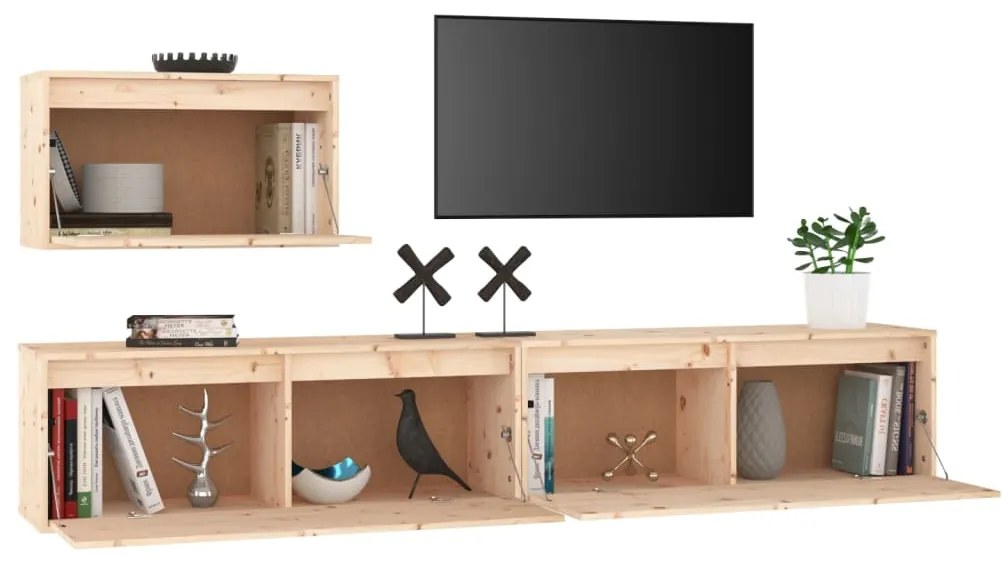 Mobili porta tv 3 pz in legno massello di pino