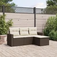 Set Divano da Giardino 4 pz con Cuscini Marrone in Polyrattan 3218863